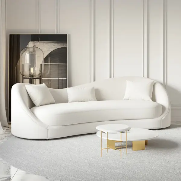 Luxury 2130mm Off White Velvet Upholstered Sofa 3-Seater Sofa Solid Wood Frame - Image 7