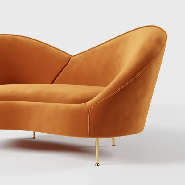 1600mm Velvet Curved Sofa Small 2-Seater Sofa with Curve Back Upholstery in Orange - Image 8