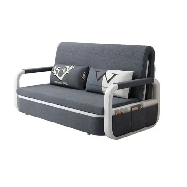 Deep Grey Sleeper Sofa Bed Loveseat Cotton & Linen Upholstered with Solid Wood Frame - Image 9