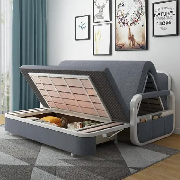 Deep Grey Sleeper Sofa Bed Loveseat Cotton & Linen Upholstered with Solid Wood Frame - Image 5