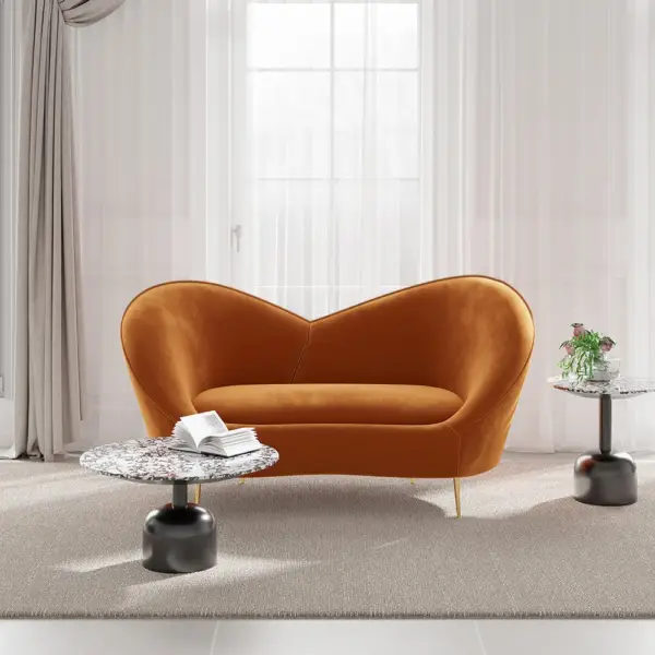 1600mm Velvet Curved Sofa Small 2-Seater Sofa with Curve Back Upholstery in Orange - Image 4