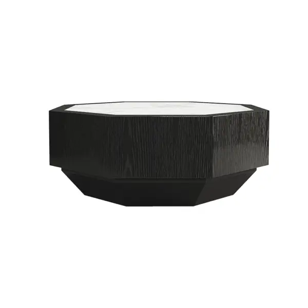 Wood Octagonal Coffee Table Rotating in Black with 2 Drawers Sintered Stone Top - Image 11