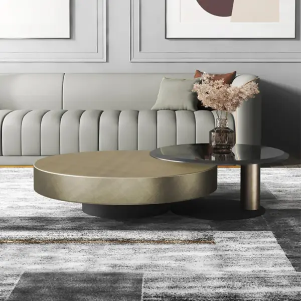 Modern Gold & Black 2-Piece Round Nesting Coffee Table Set with Tempered Glass Top - Image 3