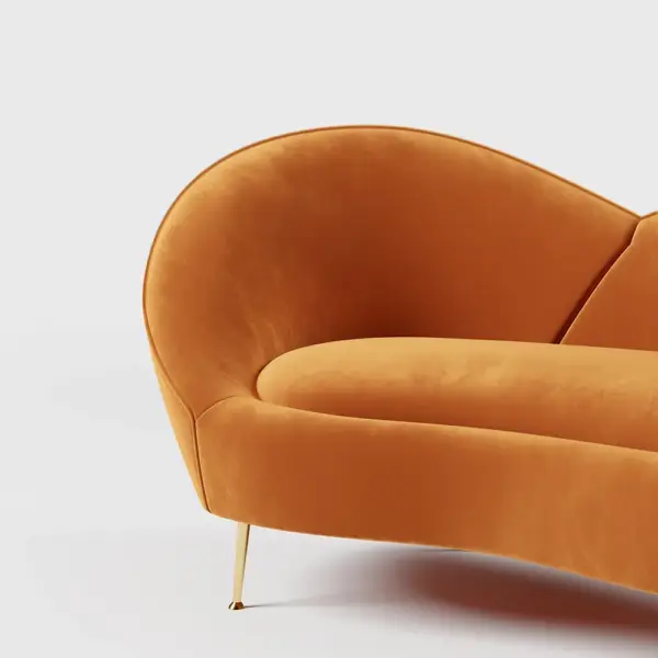 1600mm Velvet Curved Sofa Small 2-Seater Sofa with Curve Back Upholstery in Orange - Image 6