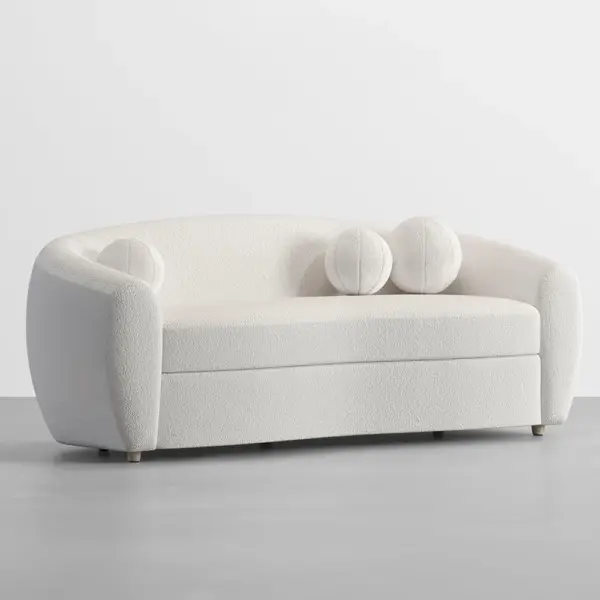 2080mm Modern White Teddy Velvet 3 Seaters Curved Sofa for Living Room - Image 6