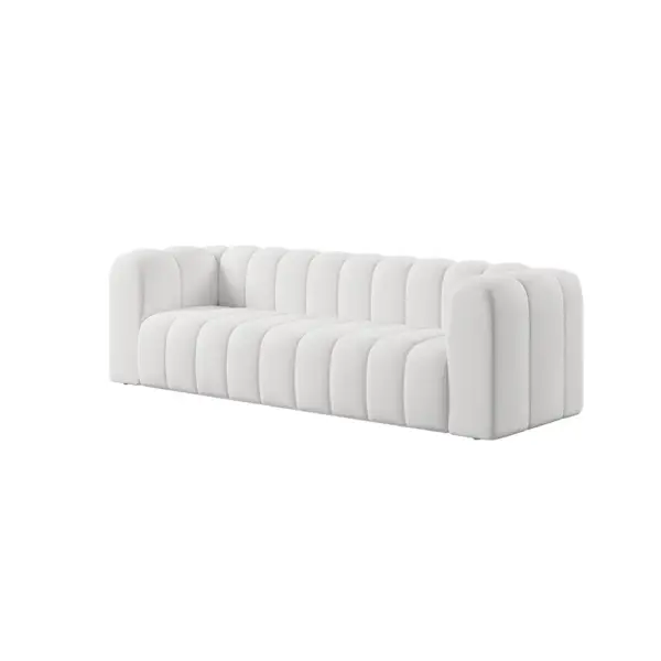 2230mm Modern White Velvet 3-Seater Sofa Channel Tufted Upholstered Luxury Solid Wood - Image 6