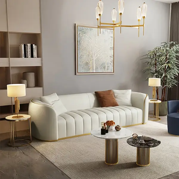 2260mm Modern Faux Leather Upholstered 3-Seater Sofa with Gold Legs - Image 2