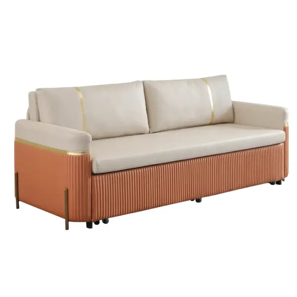 2010mm Full Sleeper Sofa Bed with Storage Upholstered Convertible Leathaire Beige - Image 19