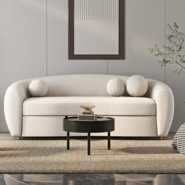 2080mm Modern White Teddy Velvet 3 Seaters Curved Sofa for Living Room