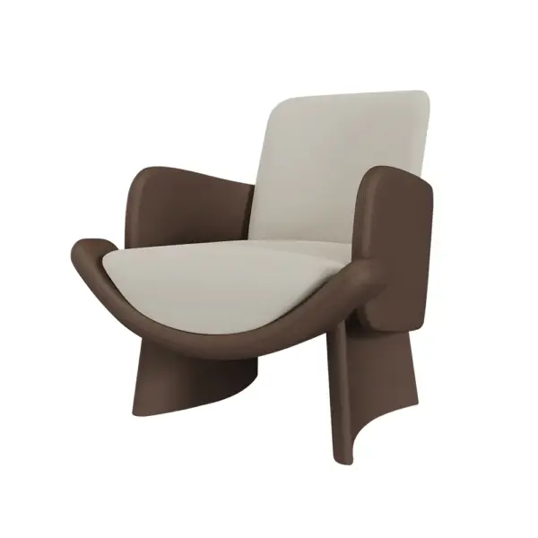 Modern Faux Leather Lounge Chair Brown & Beige Arm Chair - Image 7