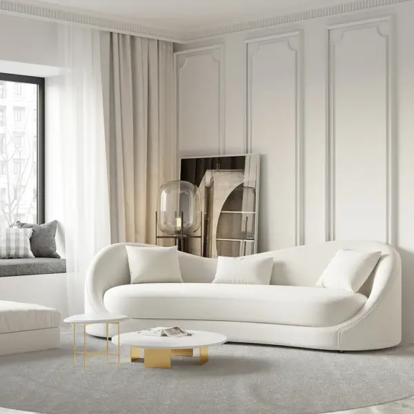 Luxury 2130mm Off White Velvet Upholstered Sofa 3-Seater Sofa Solid Wood Frame - Image 8