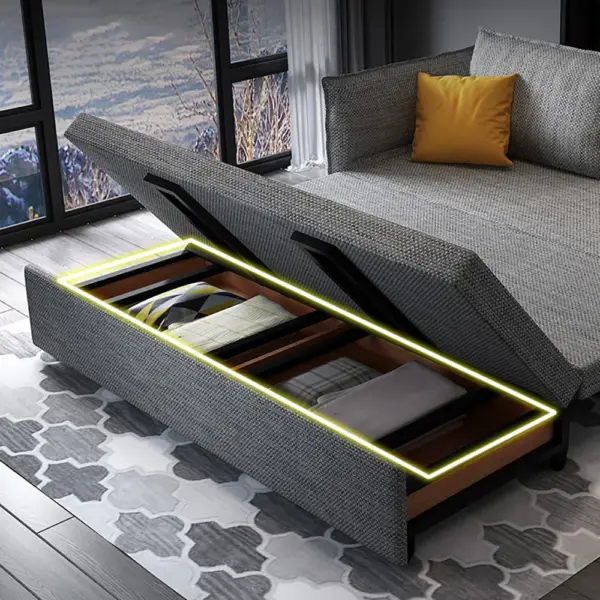 2040mm Cotton&Linen Upholstered Convertible Sofa Full Sleeper Sofa with Storage - Image 13