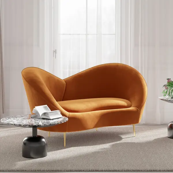 1600mm Velvet Curved Sofa Small 2-Seater Sofa with Curve Back Upholstery in Orange - Image 2