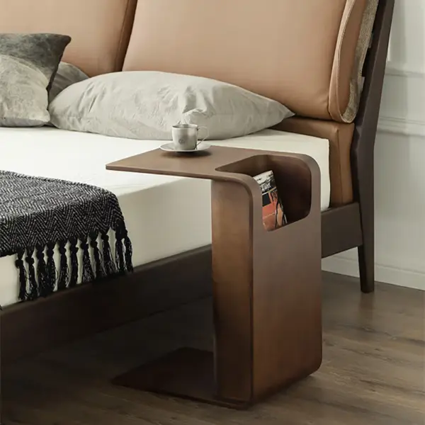 Oak Wood C-Style End Table with Magazine Rack Organizer C Side Table in Walnut - Image 5