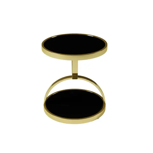 Black Round Side Table Tempered Glass with Storage End Table in Gold - Image 4
