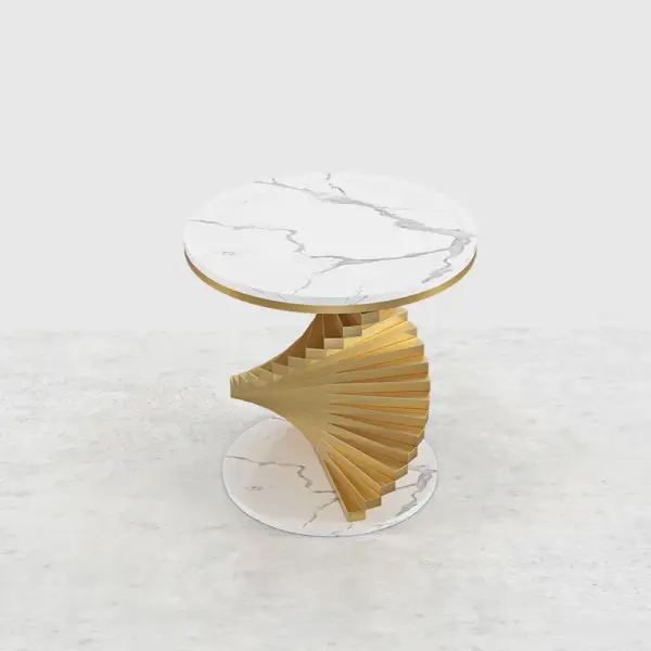 Modern White Round Metal Side Table with Faux Marble Tabletop End Table - Image 3