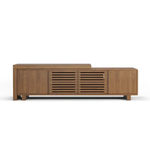 Japandi Walnut Retracted & Extendable TV Stand with 4 Shelves Up to 2159mm - Image 6