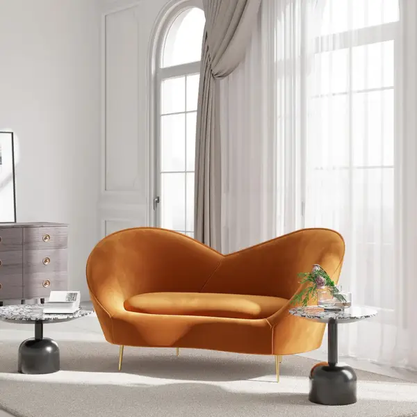 1600mm Velvet Curved Sofa Small 2-Seater Sofa with Curve Back Upholstery in Orange - Image 7