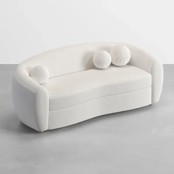 2080mm Modern White Teddy Velvet 3 Seaters Curved Sofa for Living Room - Image 8