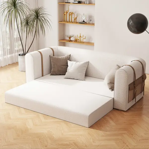 2220mm Modern White Boucle 3-Seater Sofa Upholstered Convertible with Side Storage - Image 3