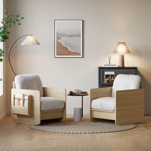 Modern Plywood Natural Rocking Chair with Side Storage - Image 7