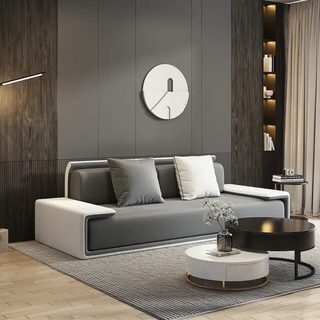 Doart 2800mm Modern Dark Grey Upholstered Armless 3-Seater Sofa Cotton Linen with Pillow