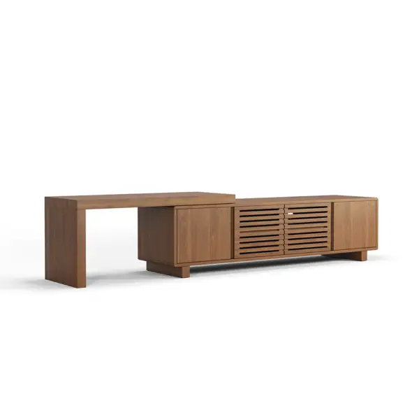 Japandi Walnut Retracted & Extendable TV Stand with 4 Shelves Up to 2159mm - Image 7