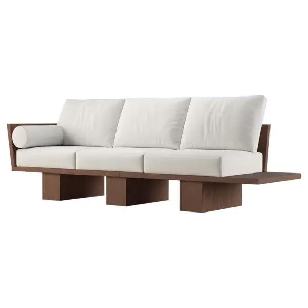 2460mm Walnut Japandi Solid Wood Living Room Sofa 3-Seater Cotton & Linen Upholstery - Image 6