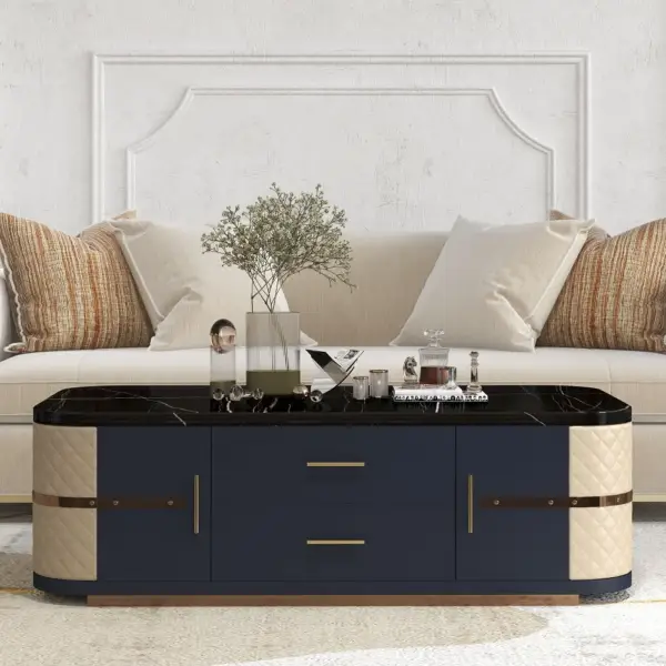 Modern Marble Coffee Table with Storage in Black - Image 4
