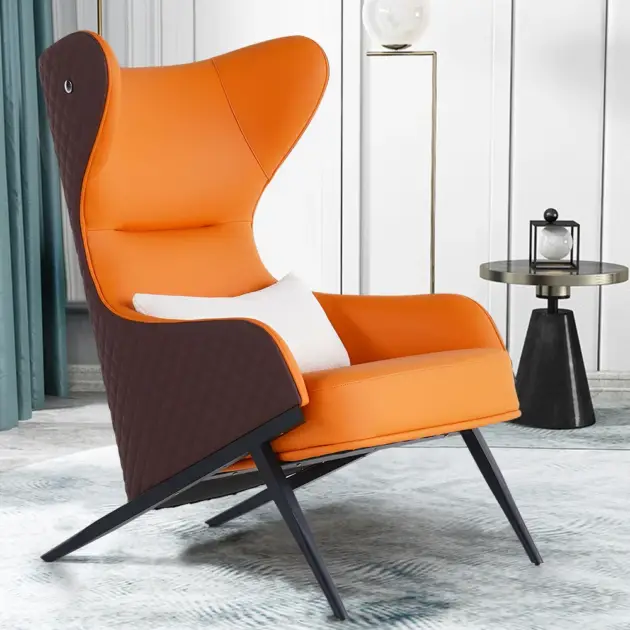Faux Leather Wingback Lounge Chair with Gold Trestle Base
