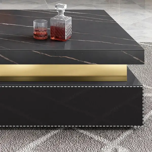 Trimied 1100mm Modern Black Square Storage Coffee Table Stone Top & 4 Wood Drawers - Image 11