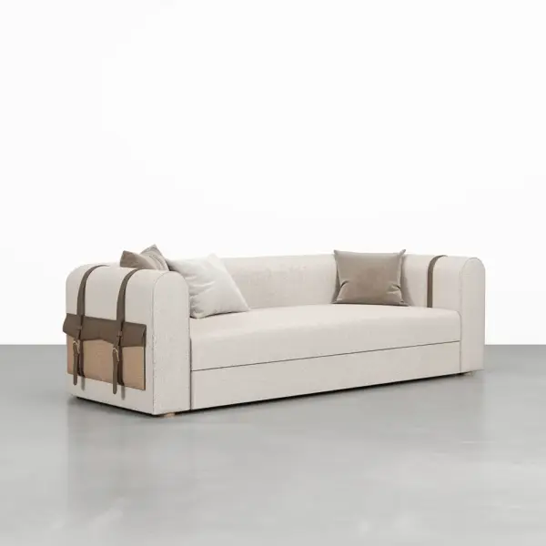 2220mm Modern White Boucle 3-Seater Sofa Upholstered Convertible with Side Storage - Image 8