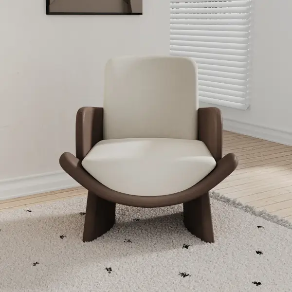 Modern Faux Leather Lounge Chair Brown & Beige Arm Chair - Image 6