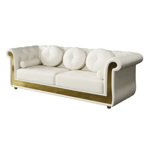 Dodiy 2200mm Modern Upholstered Tufted Leather 3-Seater Sofa with 5 Pillows White - Image 7