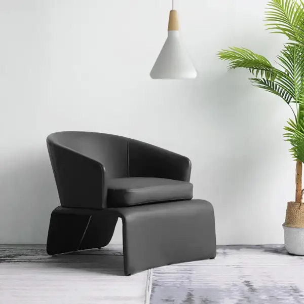 Modern Accent Chair Microfiber Leather Upholstered Deep Grey Chair - Image 3