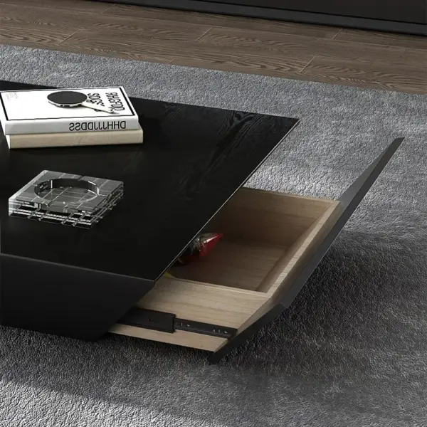 Modern Black Wood Coffee Table with Storage Square Drum with Drawer - Image 5