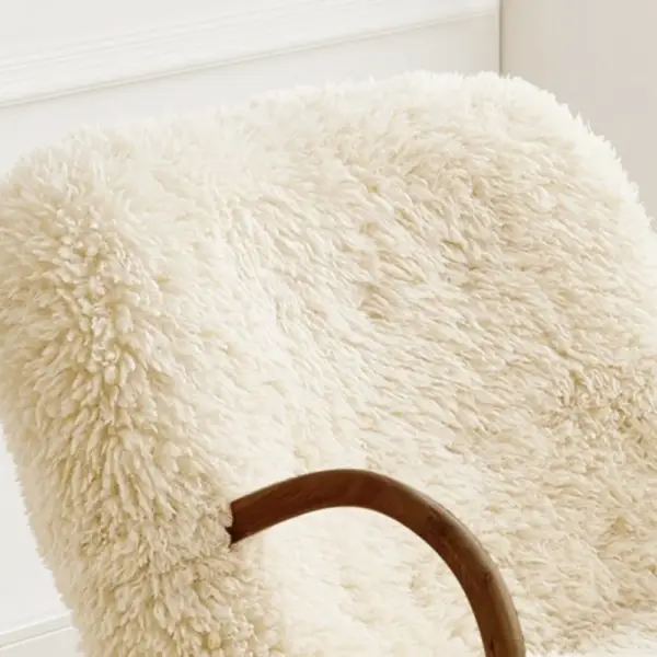 White Boucle Upholstery Rocking Chair Solid Wood Accent Chair in Walnut - Image 7