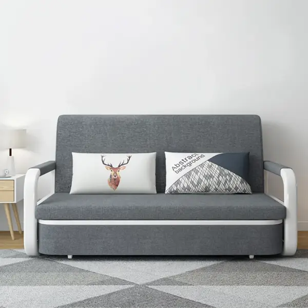 Deep Grey Sleeper Sofa Bed Loveseat Cotton & Linen Upholstered with Solid Wood Frame - Image 2