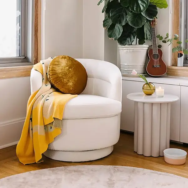 Yarnic Japandi White Fluted Side Table Round Wood End Table with Unique Design - Image 9