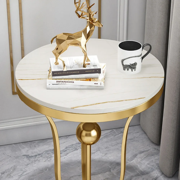 450mm White Round End Table Modern Side Table with Stream-Lined Metal Pedestal - Image 6
