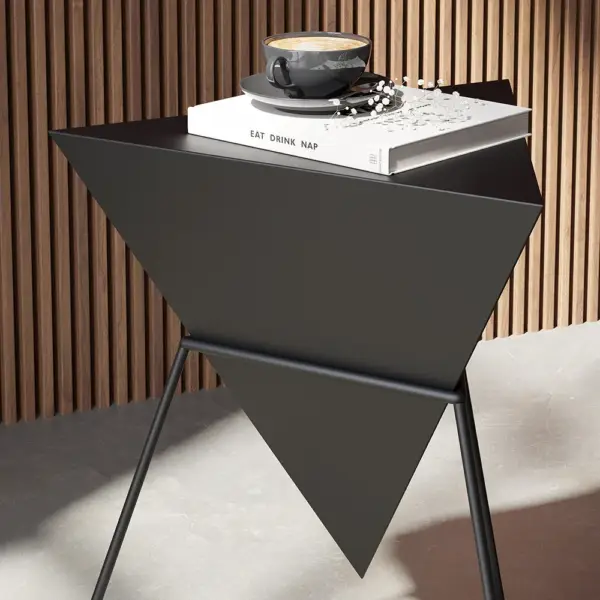 Modern Black Geometric Wood End Table Accent Side Table - Image 5