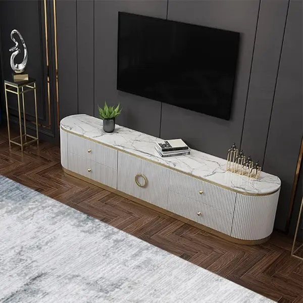 Plalue Modern White Long 86 Inch TV Stand with 4 Drawers for TV Up to 2540mm - Image 2