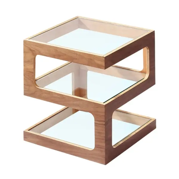 Modern Glass Side Table with 3 Tiers S-shaped End Table in Walnut - Image 11