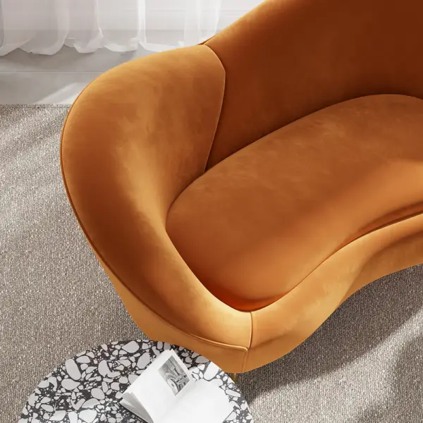 1600mm Velvet Curved Sofa Small 2-Seater Sofa with Curve Back Upholstery in Orange - Image 9