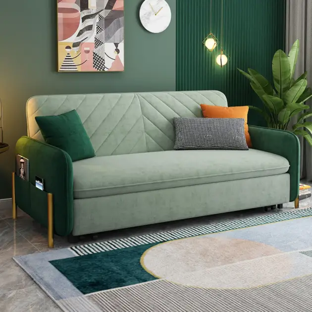 2006mm King Sleeper Sofa Green Upholstered Convertible Sofa Bed