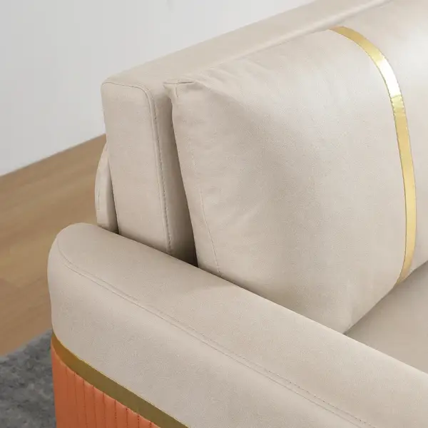 2010mm Full Sleeper Sofa Bed with Storage Upholstered Convertible Leathaire Beige - Image 6