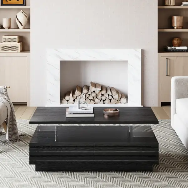 1200mm Modern Black Rectangular Acrylic LED Lights Coffee Table with Storage - Image 3