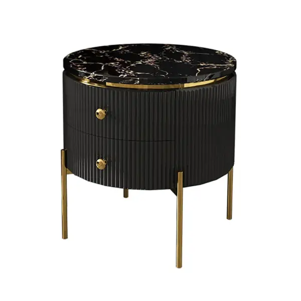 Yelly Modern Round End Table With Storage Black Faux Marble Side Table Gold Legs - Image 9