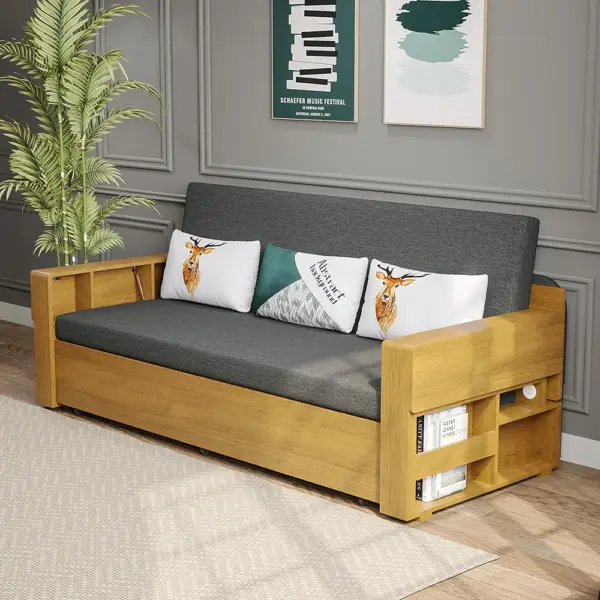 2080mm Gray & Brown Full Sleeper Sofa Cotton & Linen Convertible Sofa Bed with Storage - Image 2