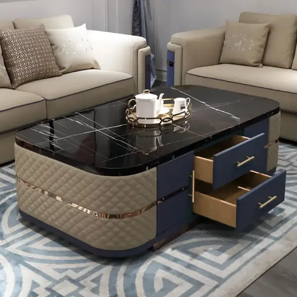 Modern Marble Coffee Table with Storage in Black - Image 5